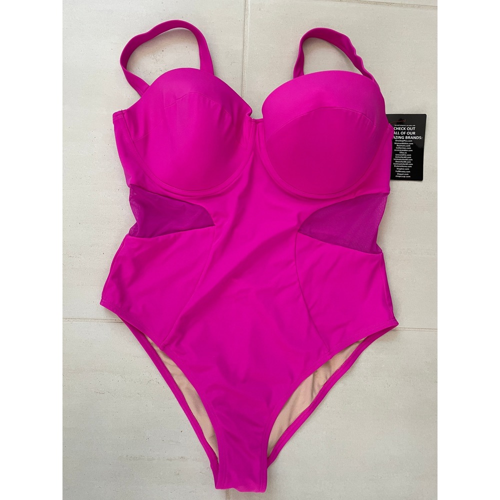 Swimsuits For All One-Piece Women 18 E/F Hot Pink Mesh Retro Summer Swim NWT